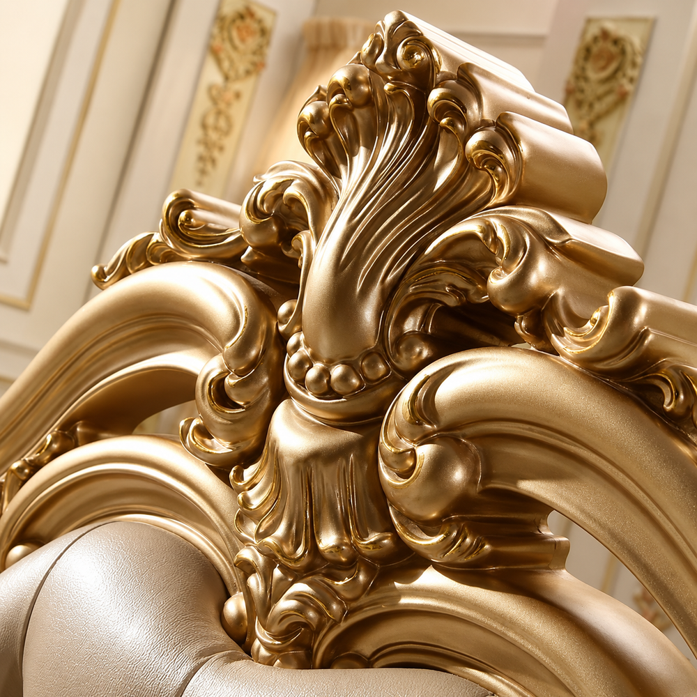 Gold finish carved bed with side tables