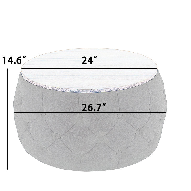 Luxury tufted ottoman center table with teak wood surface
