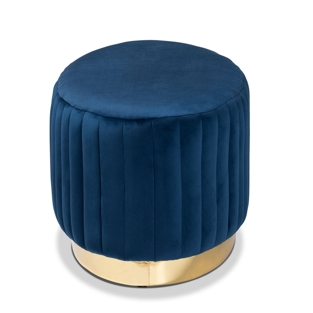 Designer oval ottoman with channel tufted velvet upholstery