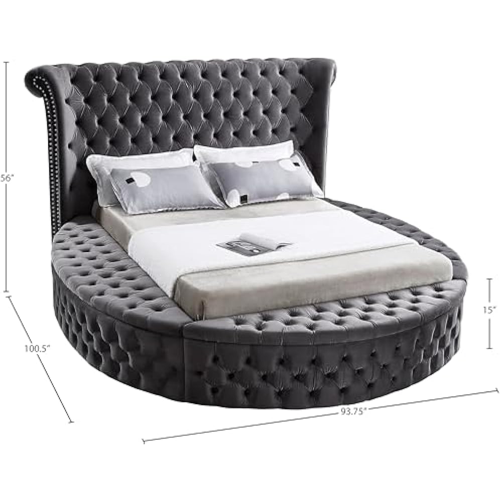 designer luxury round bed grey upholstery