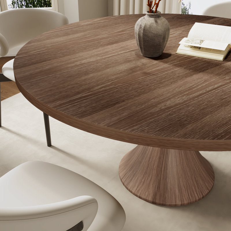 “Teak wood dining table with upholstered chairs”