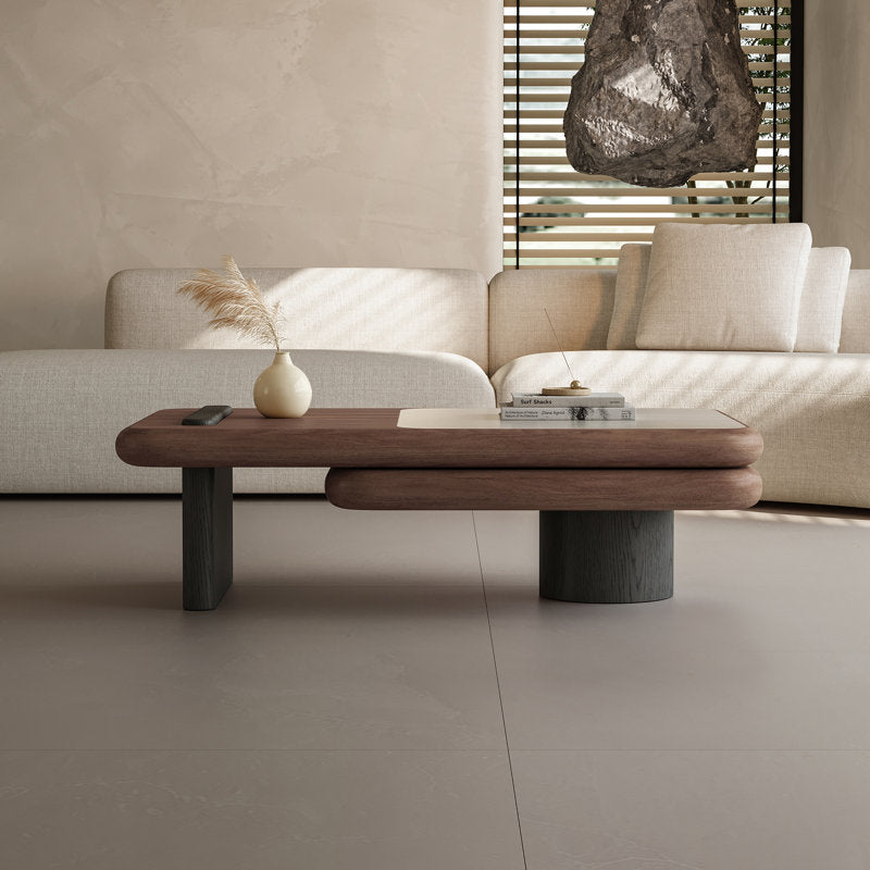 Minimalist teak wood coffee table with dual layers