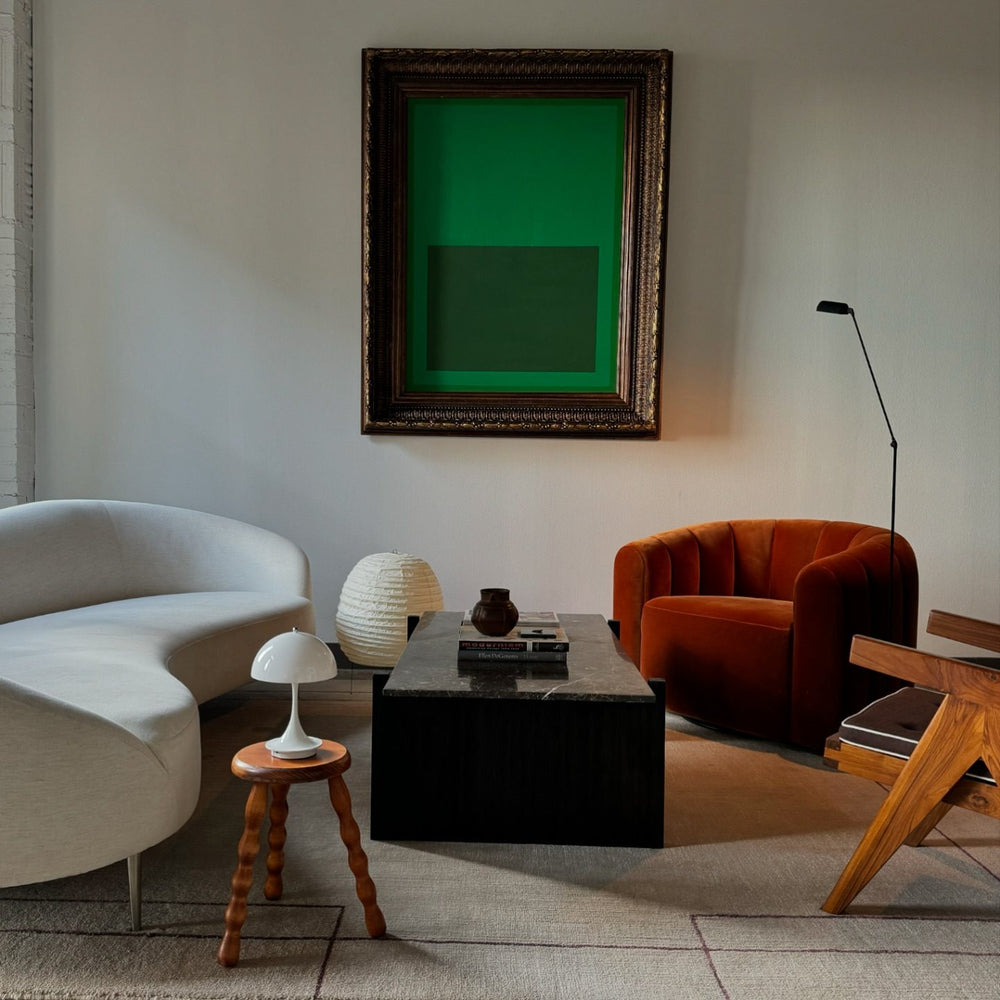 Minimalist curved sofa with upholstered seating