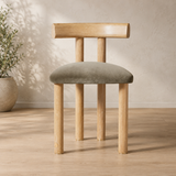 Modern teak wood upholstered dining chair with grey cushion