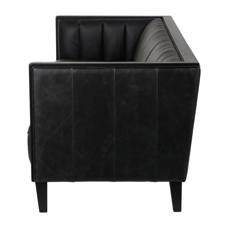 Teak wood modern sofa with abstract wall art