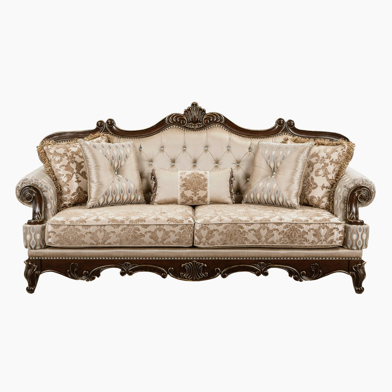 Classic handcrafted teak wood sofa for elegant living room interiors