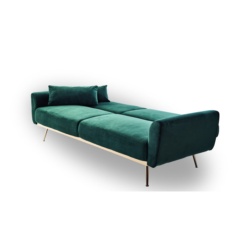Premium velvet sofa with teak wood construction and metal legs