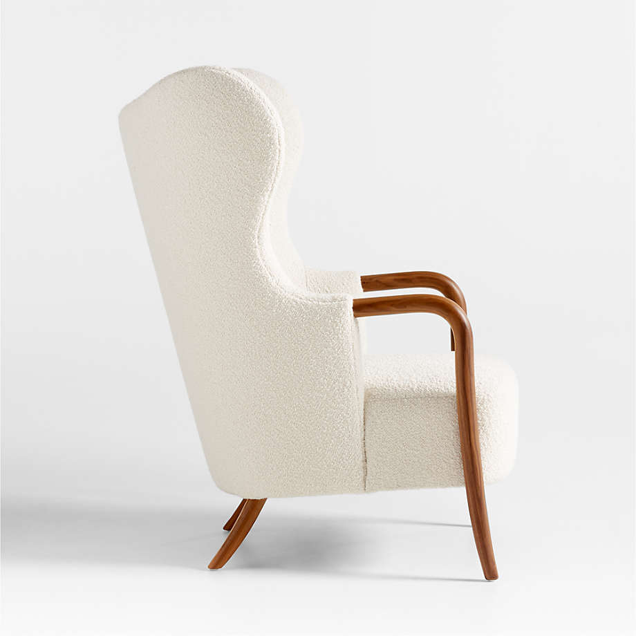 Luxury upholstered accent chair with wooden arms