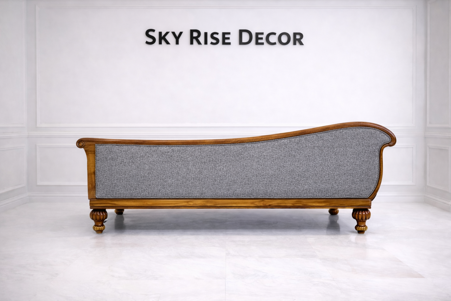 Designer Victorian chaise lounge furniture with luxury upholstery and carved wooden base