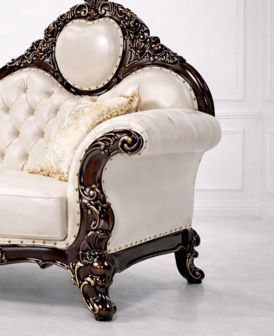Hand Carved Victorian Sofa Couch – Luxury Teak Wood Chaise Lounge