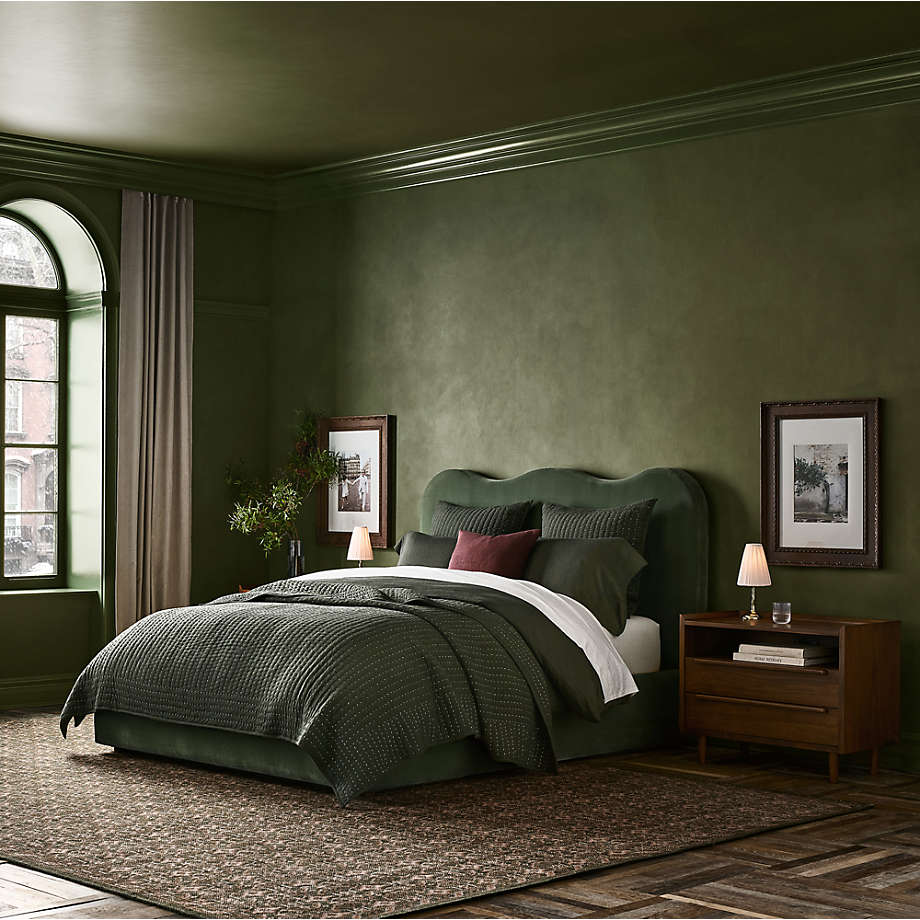 Modern scalloped headboard bed made from teak wood