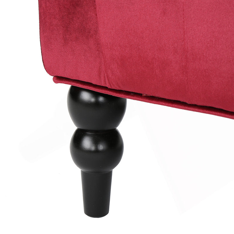 Modern classic burgundy loveseat sofa with wooden legs