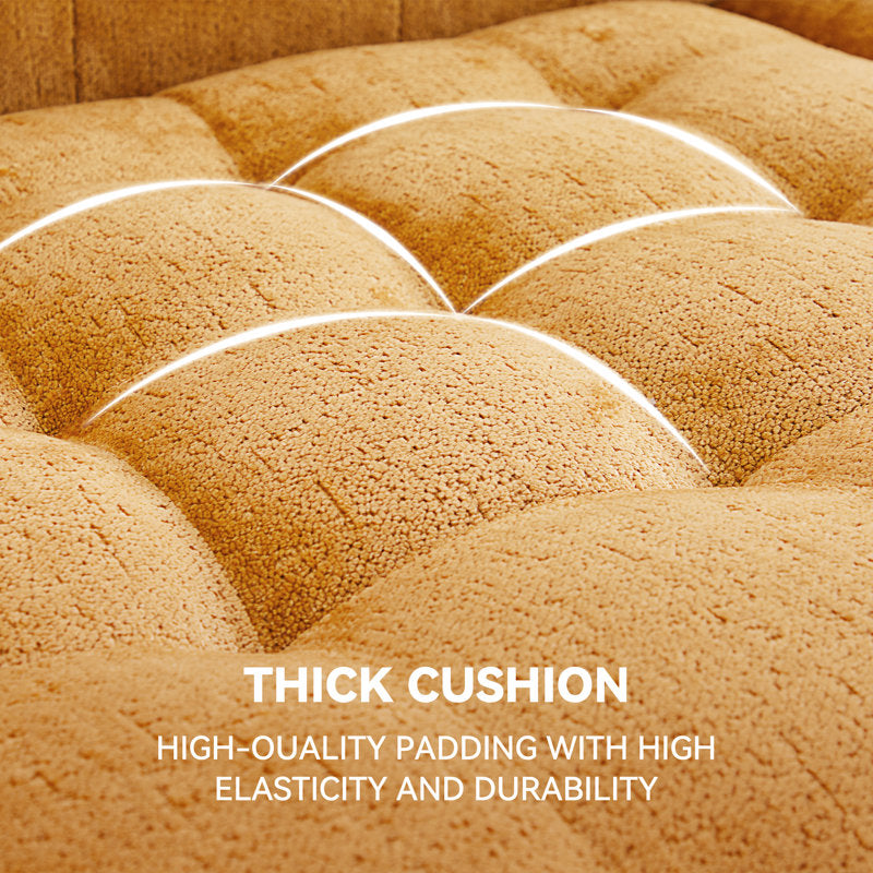 Designer three-seater sofa in mustard yellow velvet fabric