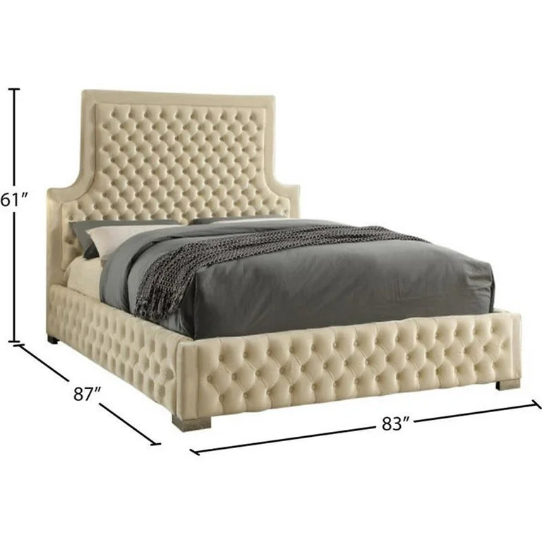elegant cream velvet bed frame with padded headboard