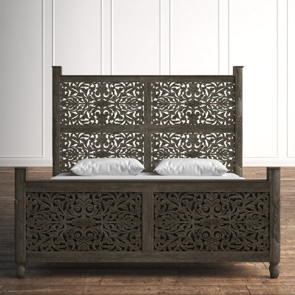 ​Solid mango wood bed with distressed grey finish.