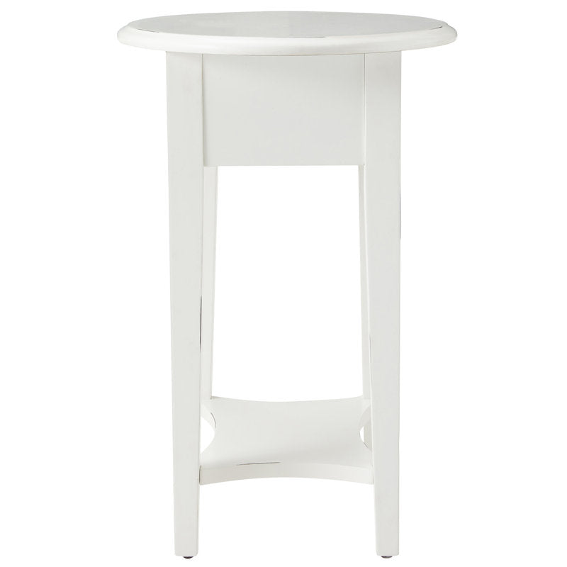 Modern farmhouse round accent table made of teak wood