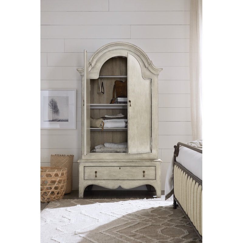 Farmhouse teak wood wardrobe cabinet in antique white finish