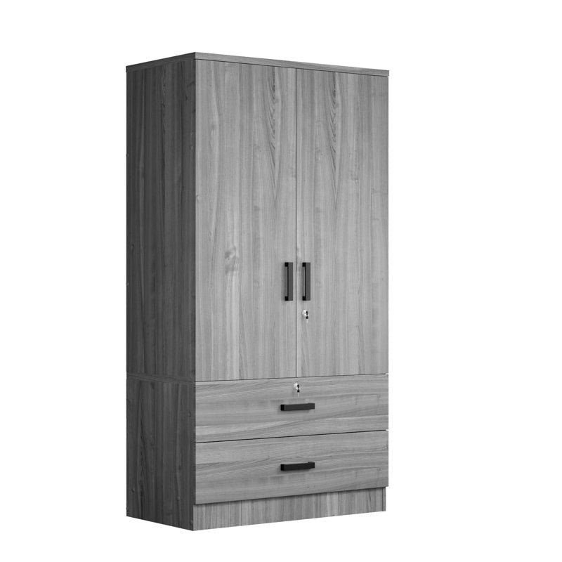 "Grey teak wooden almirah with drawers"