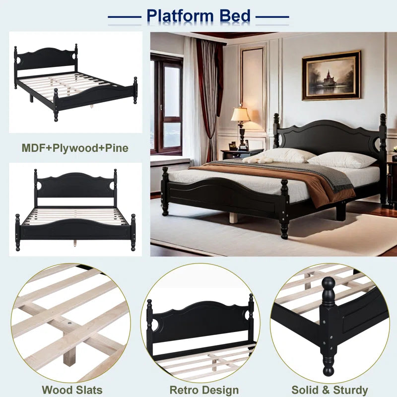 contemporary wooden bed with curved headboard
