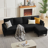 Contemporary sectional sofa with chaise lounge in black fabric