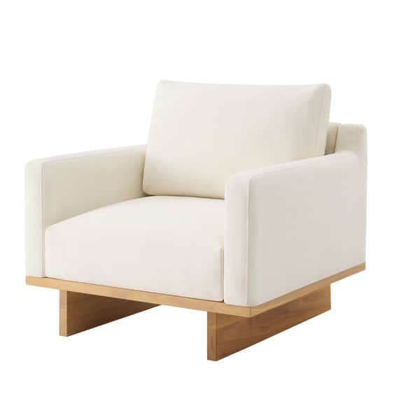 Cream fabric teak wood lounge chair