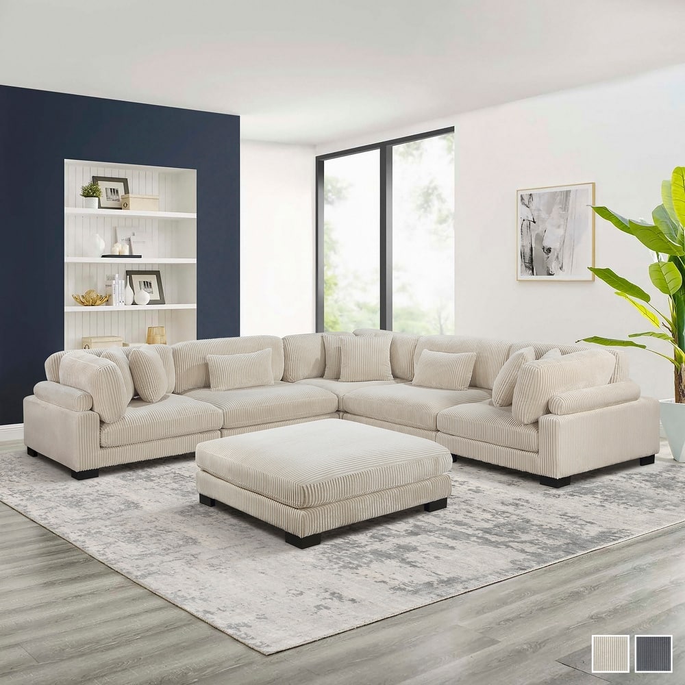 Modern cream U shape sofa with ottoman