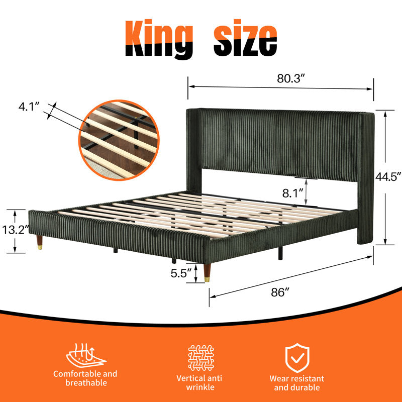elegant fabric bed with wooden frame