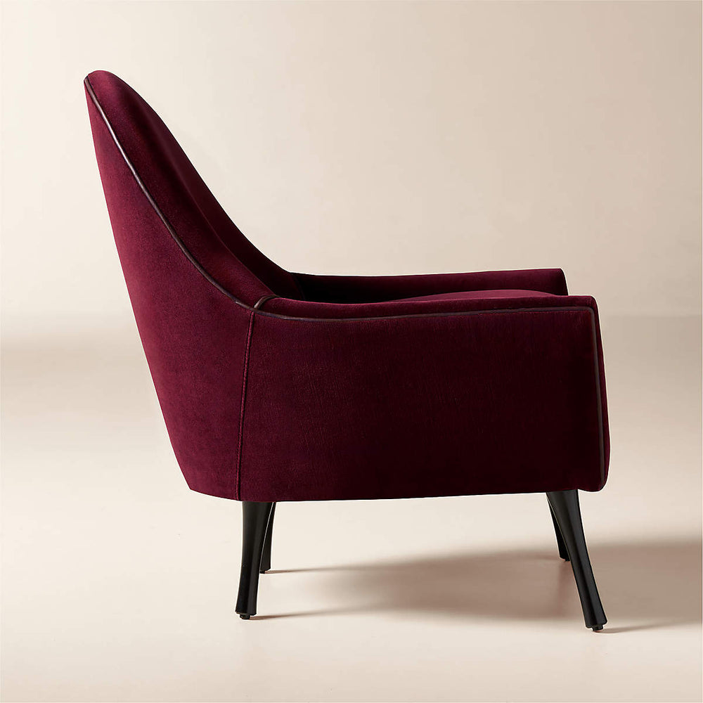 Elegant red velvet accent chair handcrafted from teak wood