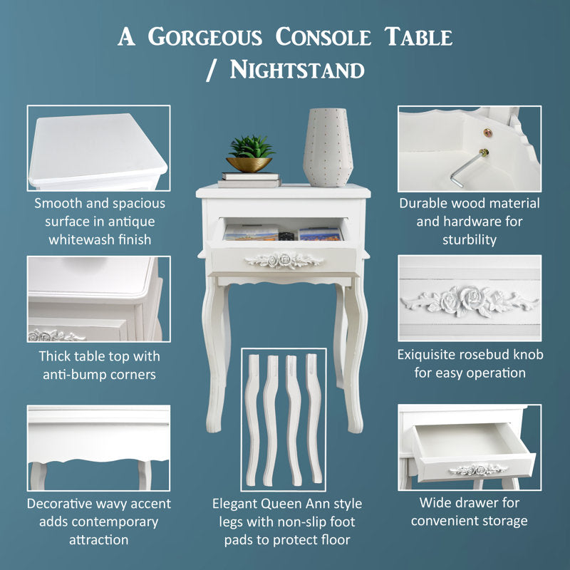 Luxury white finish teak wood side table