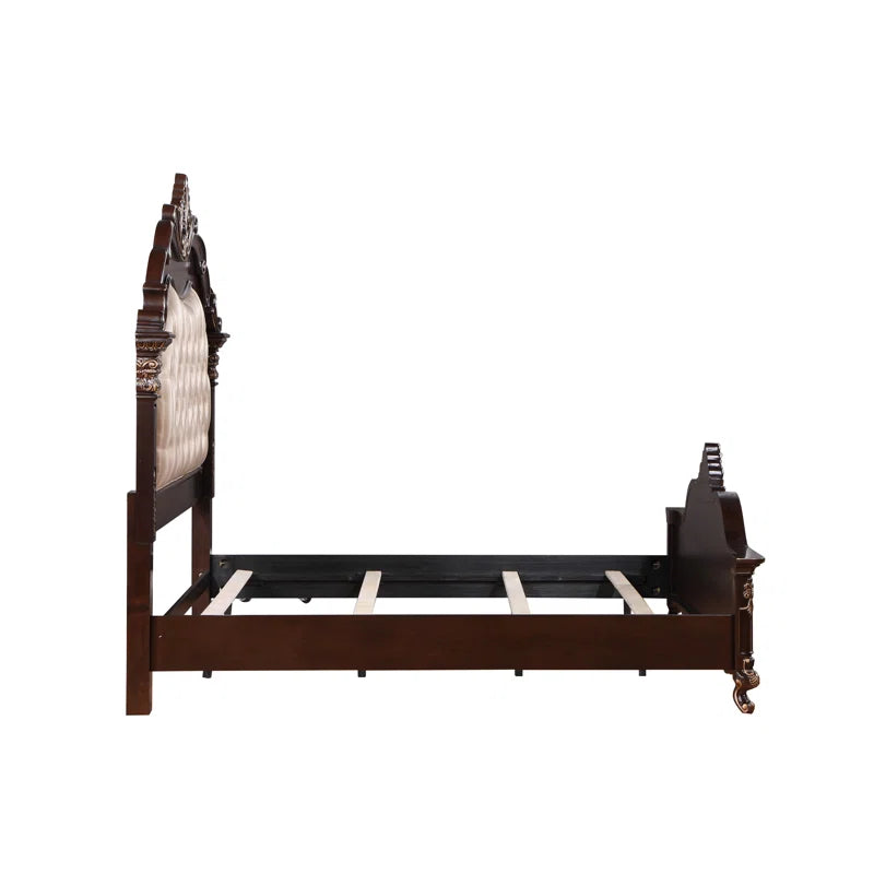 Vintage style bedroom bed frame with cushion headboard