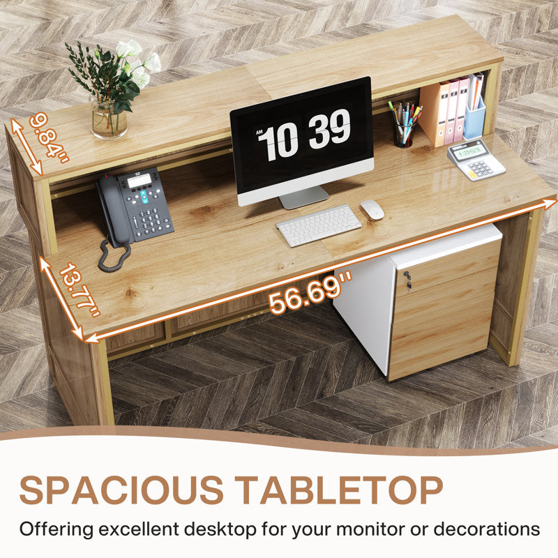 Handcrafted teak wood reception counter for workspace