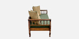 Handcrafted teak wood sofa with velvet upholstery