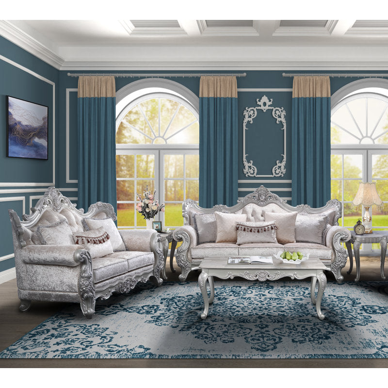 Hand carved teak wood sofa set with silver finish