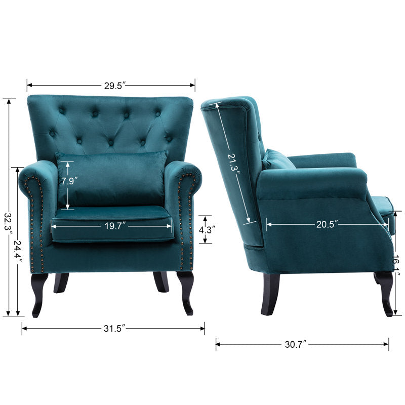 Comfortable tufted wingback chair by Sky Rise Decor