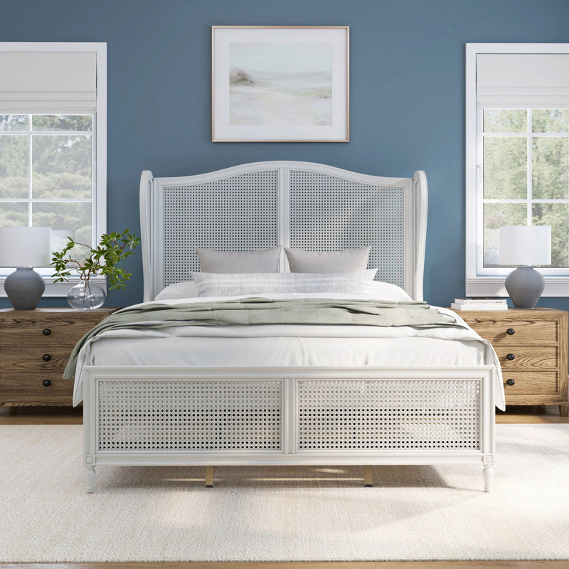 classic cane panel bed white finish