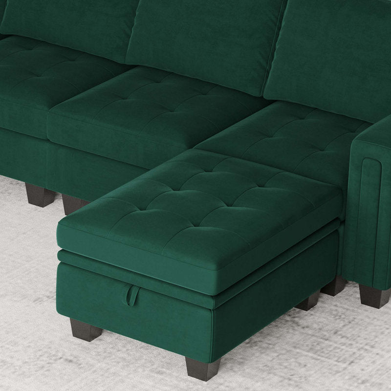 Elegant emerald green velvet sofa for luxury interiors