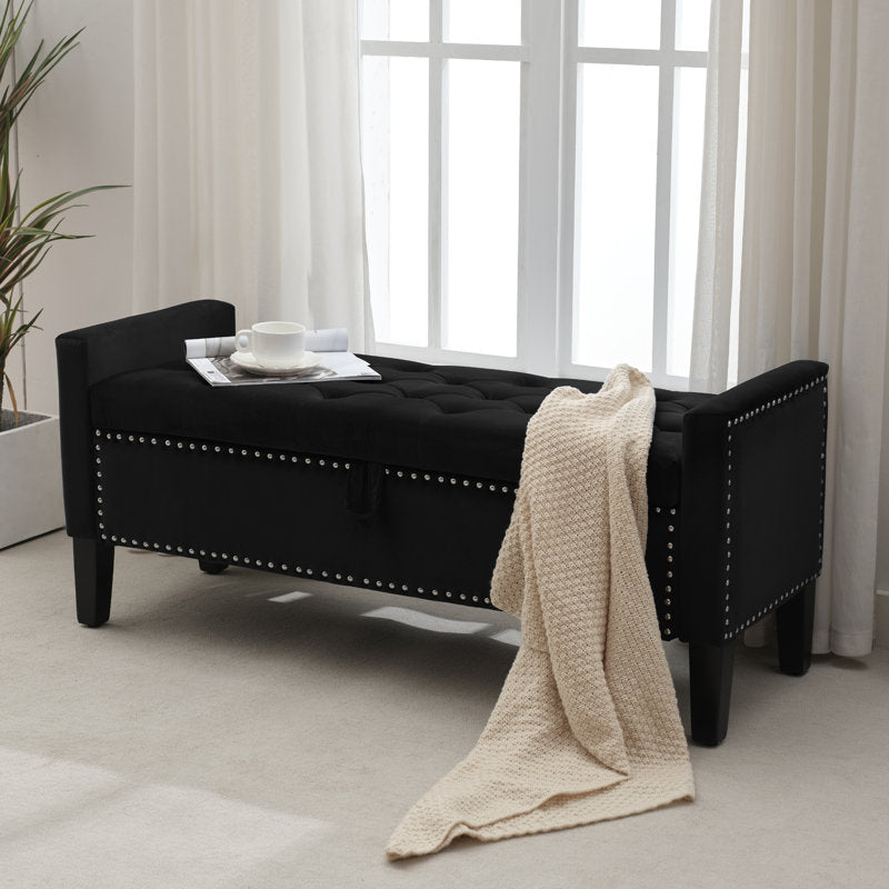 End of bed storage bench in solid teak wood