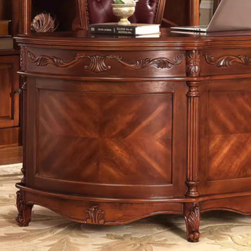 Solid wood executive office table with carved accents
