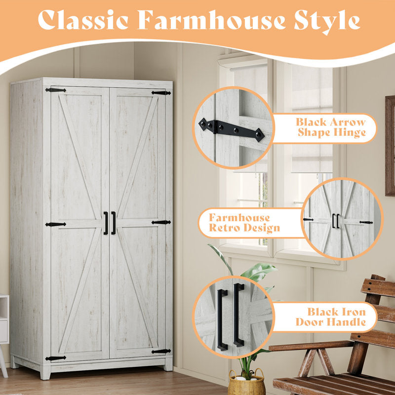Rustic white storage wardrobe with metal handles
