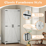 Rustic white storage wardrobe with metal handles
