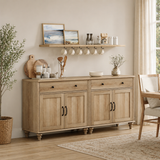 Farmhouse sideboard buffet cabinet in natural oak finish