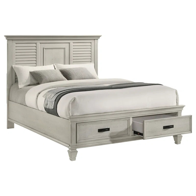 solid wood bed frame with storage drawers