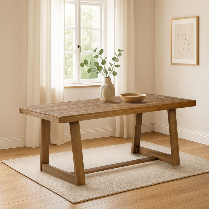 Modern farmhouse wooden dining table with bench seating