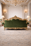 Luxurious Royal Green Velvet 3 Seater Sofa with Golden Carving – Premium Living Room Furniture