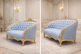 An Icon of Royal Living – Luxury  pastel Blue & Gold 3 Seater Sofa