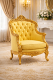 Antique Royal Luxury Hand-Carved Wooden Sofa Set (3+1+1) – Yellow Fabric & Gold Finish