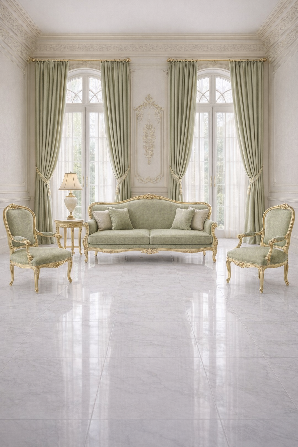 Royal Classic pastel Green Carved Sofa Set – Luxury Living Room Furniture (3+1+1)