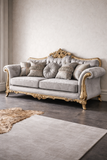 Sky Rise Decor Luxury Hand Carved 3 Seater Sofa Royal Sofa Set – Grey Fabric with Golden Polish For Your Luxurious Villa