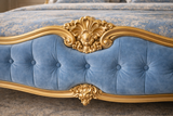 Luxury King Size Bed with Hand-Carved Gold Frame & Tufted Velvet Upholstery – Solid Wood Palace Design