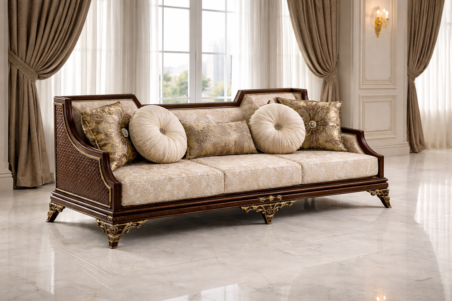 Luxury Classic 3 Seater Wooden Sofa | Royal Antique Finish